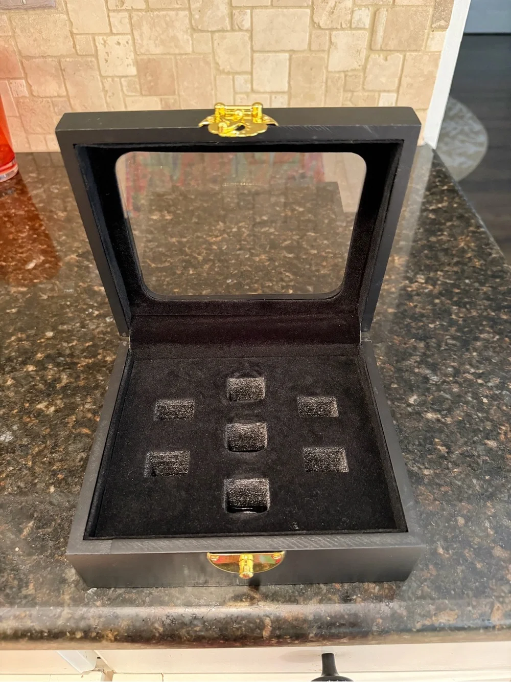 Championship Ring Display Box with Clear Lid and Gold Latch
